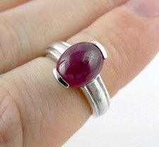Sterling Silver Lab Created Star Ruby Cabochon Ring 925 Size 5.5 Weighs 4.2g