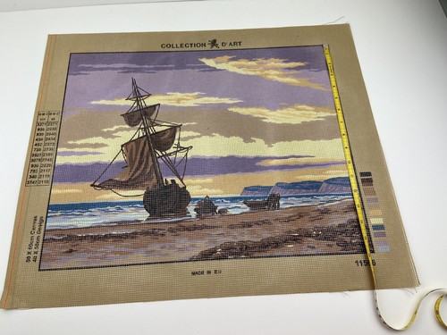 Gobelin Needlepoint Tapestry Canvas Ship On The Shore 19in By 14in Rome 10 Count - Picture 5 of 5