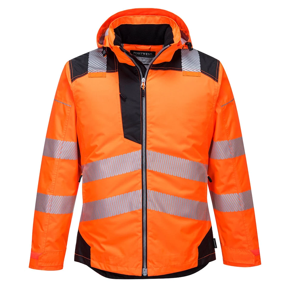 Portwest PW3 Pro Hi Vis Jacket - Modern Hooded Waterproof Warm Insulated Lining