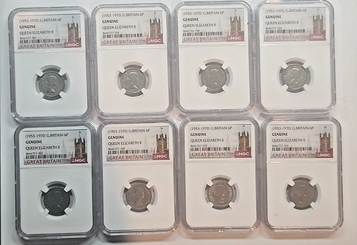 8 Great Britain 6P NGC Graded Queen Elizabeth II 6P  1953-1970 8 total coins