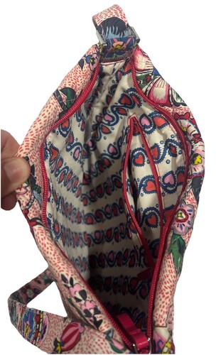 Vera Bradley Crossbody Shoulder Bag Pink Floral Triple Zip Quilted - Afbeelding 4 van 13