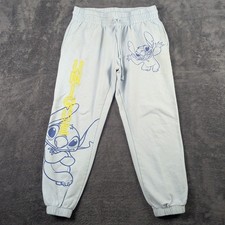 Disney Stitch Sweatpants Youth Large Blue Unique Fleece Graphic Jogger Pants