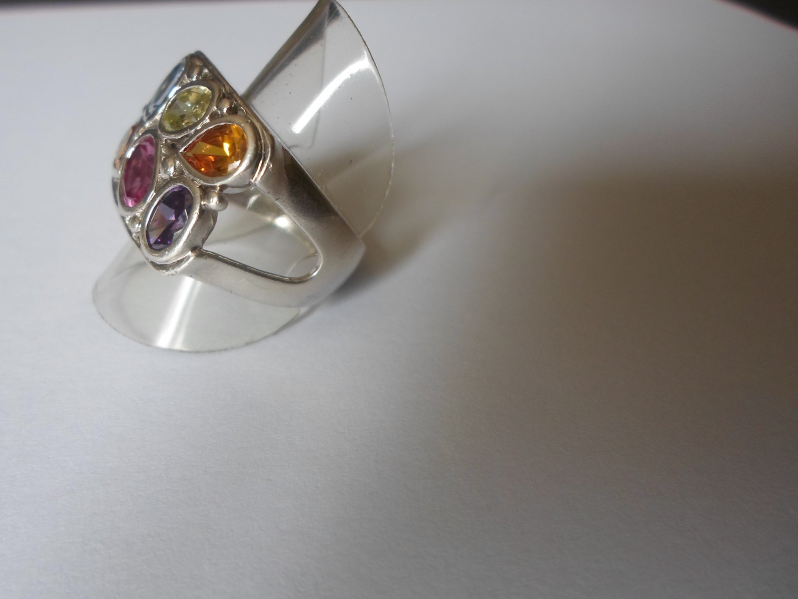 solid silver ring, multi stone openwork rectangle… - image 8