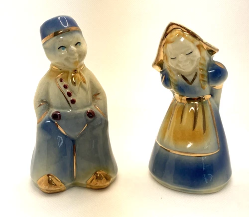 Vintage Shawnee Dutch Boy & Girl Salt & Pepper Shakers Corks USA 4 1/2"