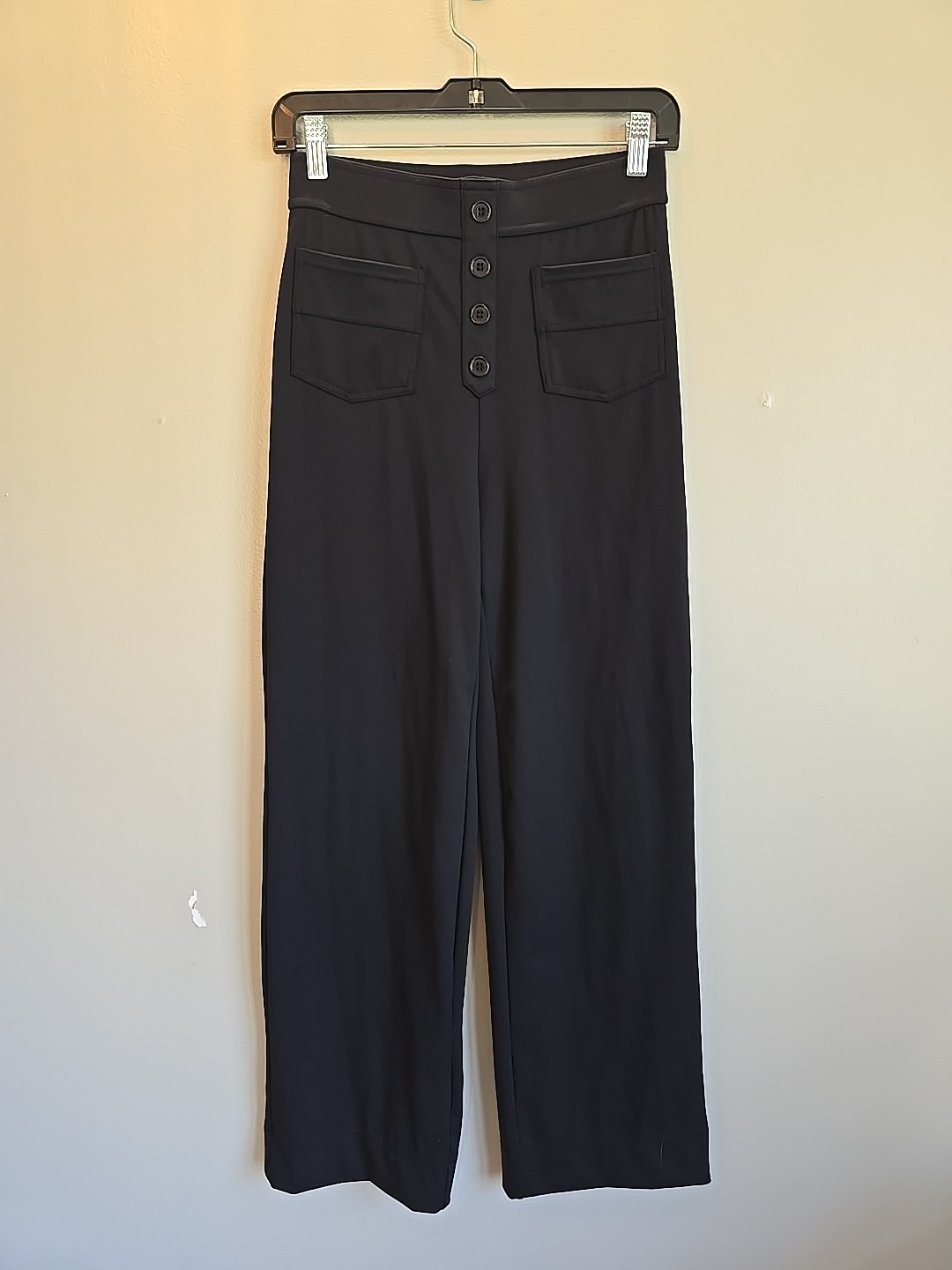 Halara Pants Small Reg Wide Leg Black Pockets Pull On faux button -