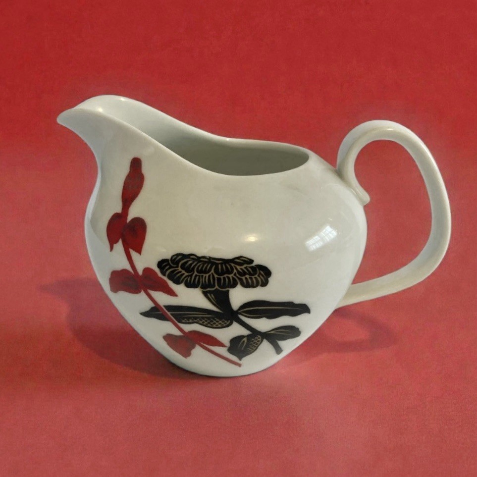 Noritake Japan Red Black Creamer Mid Century Porcelain Pitcher