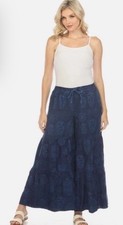 Johnny Was Embroidered Pull On Tiered Wide Leg Pants Boho Chic