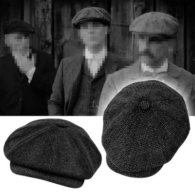 Adjustable Peaky Blinders Hat Newsboy Flat Cap Herringbone Tweed Baker Boy