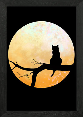 Lonely Cat by the Moon Framed Wall Art Poster Canvas Print Picture