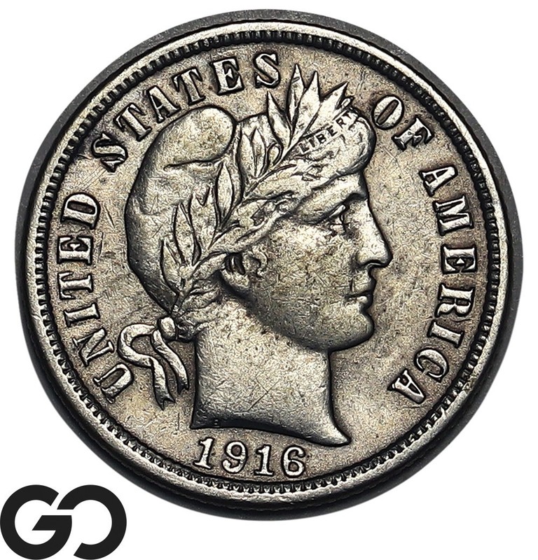 1916 Barber Dime, Choice AU, Last Year Issue