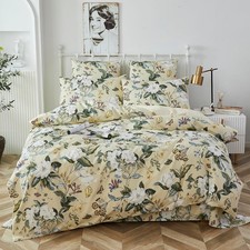 Vintage Rural Flower Leaves King Size 3Pcs Duvet Cover Set Damask Floral Boho