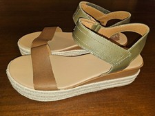 Sorel Women's Cameron Flatform Slingback Brown Olive Green Leather Size 9.5 NEW