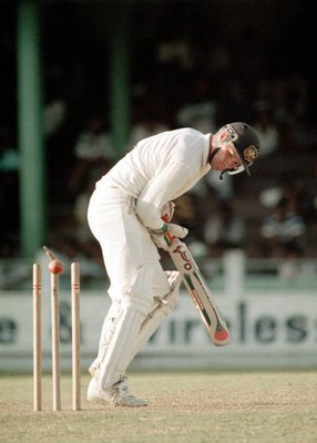Dean Jones of Australia is bowled by Malcolm Marshall West Indies - Old Photo