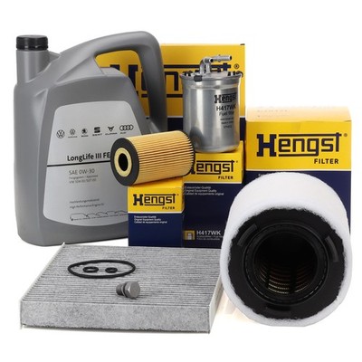 HENGST Filterset 4-tlg + 5L ORIGINAL 0W30 für AUDI A1 (8X) 1.6 TDI ab 06.2012