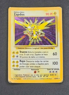 Spanish Pokemon TCG 1999 Zapdos 16/102 Holo Rare Base Set Vintage Pokémon Card