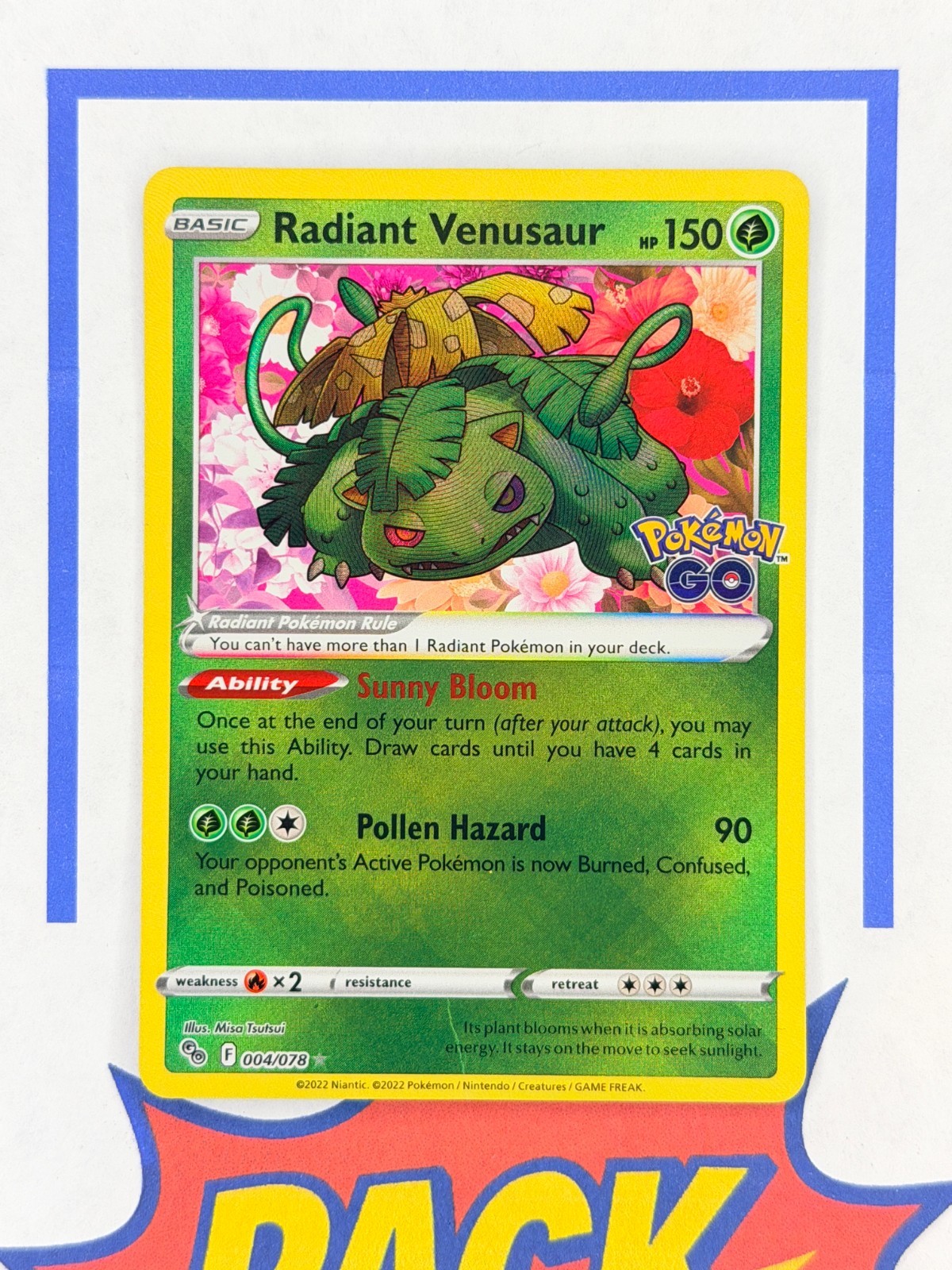 Radiant Venusaur Holo Rare Pokemon Go! 004/078 TCG Small Crease