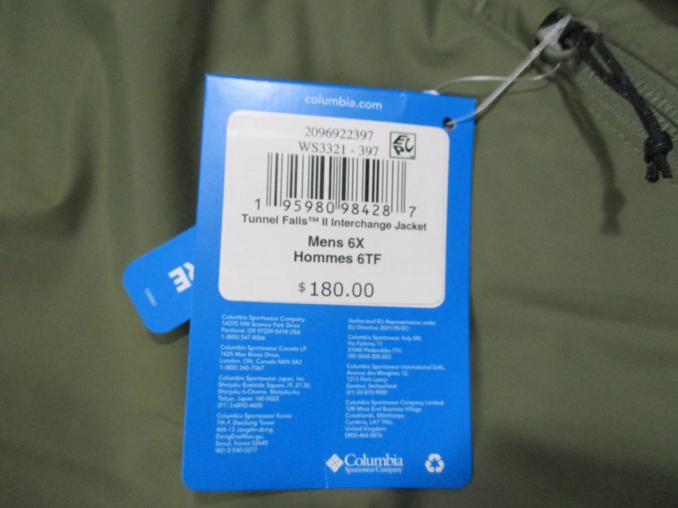 NWT Columbia Sportswear Tunnel Falls II Interchange 3 in 1 Jacket Mens 6XL Green - Image 2 of 4