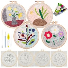 4 Set Punch Needle Kits, 15 cm Embroidery Starter Kits, Punch Needle Tool Thr...