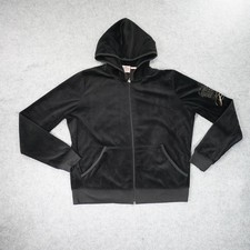 Vintage Juicy Couture Track Jacket Womens Large Black Velour Y2K Made In USA