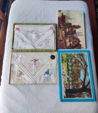 VTG Embroidered Linen Handkerchief Sets 2 NOS Box La Fleur Swiss Floral Feminine