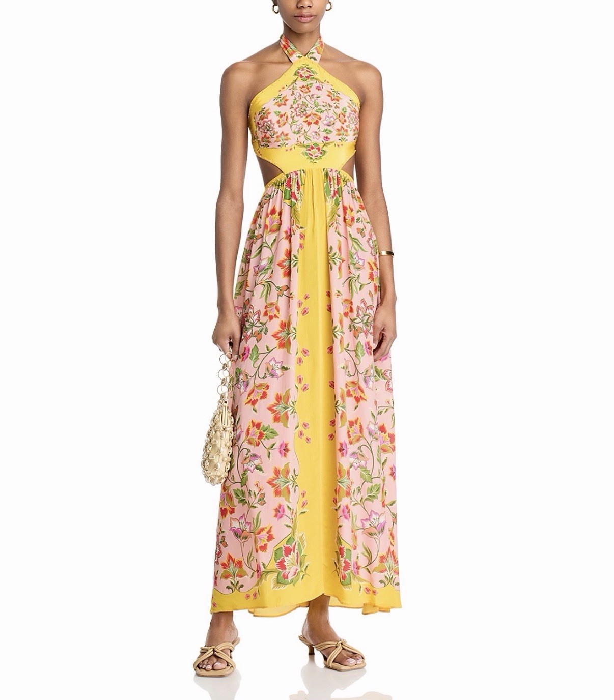 FARM Rio Beauty Scarf Maxi Halter Pink-Yellow Dress - Exclusive-NEW size Medium