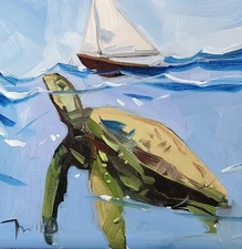 Green Sea Turtle Home Decor PRINT By Impressionist Artist Jose Trujillo 16 in