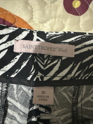 Pantaloncini corti Saint Tropez West neri modello foglia tropicale nuovi con etichette taglia 10 - Foto 3 di 7
