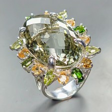 38 ct Art ring Natural Green Amethyst Ring 925 Sterling Silver Size 8 /R450815