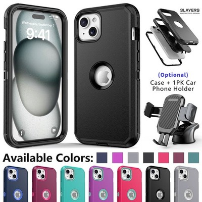 For iPhone 15 Plus Case Shockproof Heavy Duty Rugged Hard Cover Car Phone Holder