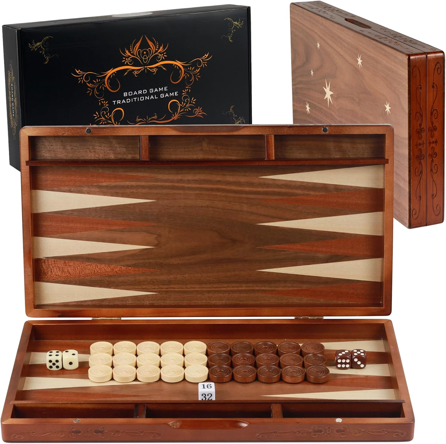 Handcrafted Wooden Backgammon Set, 16