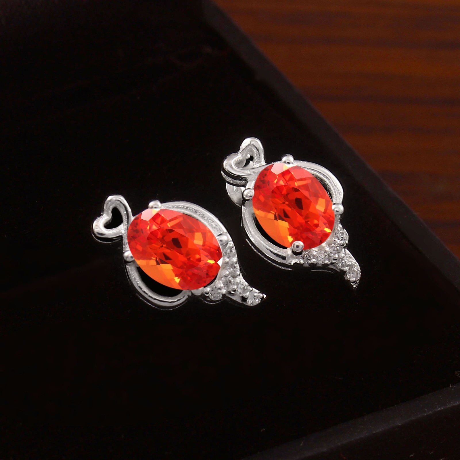 7x5MM Naranja Zafiro Ovalado Tuerca, Pendientes de Plata de Ley, Piedra Preciosa