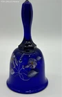 Fenton Art Glass Bell Cobalt Blue Hand Painted Floral Signed D. Feneh Vintage