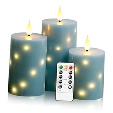 Flameless Candles with Embedded Star String, Real Wax Battery Operated Gray