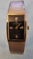 Vintage Whittnauer Manual Watch. Black Dial W/ Diamond Quarter Hr Markers Works