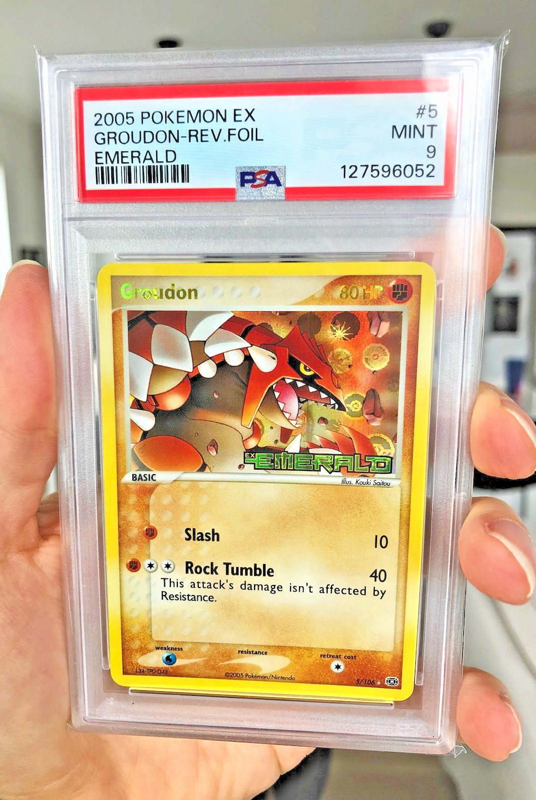 2005 POKEMON EX EMERALD #5 GROUDON-REVERSE FOIL PSA 9