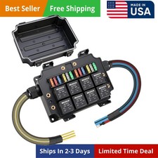 12V 12 Way Pre-Wired Waterproof Fuse Relay Box, 8 Relays and 12ATC/ATO Blade Fus