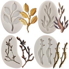 Set of 4 Silicone Molds Shaped Tree Branch, Twig, Leaves, Fo...
