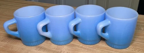 Lot of 4 Vintage Anchor Hocking FIRE KING Blue Stackable Coffee Cup Mug D Handle