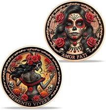 Memento Mori Coin – Rose Skeleton Woman with Amor Fati & Memento Vivere | Day 