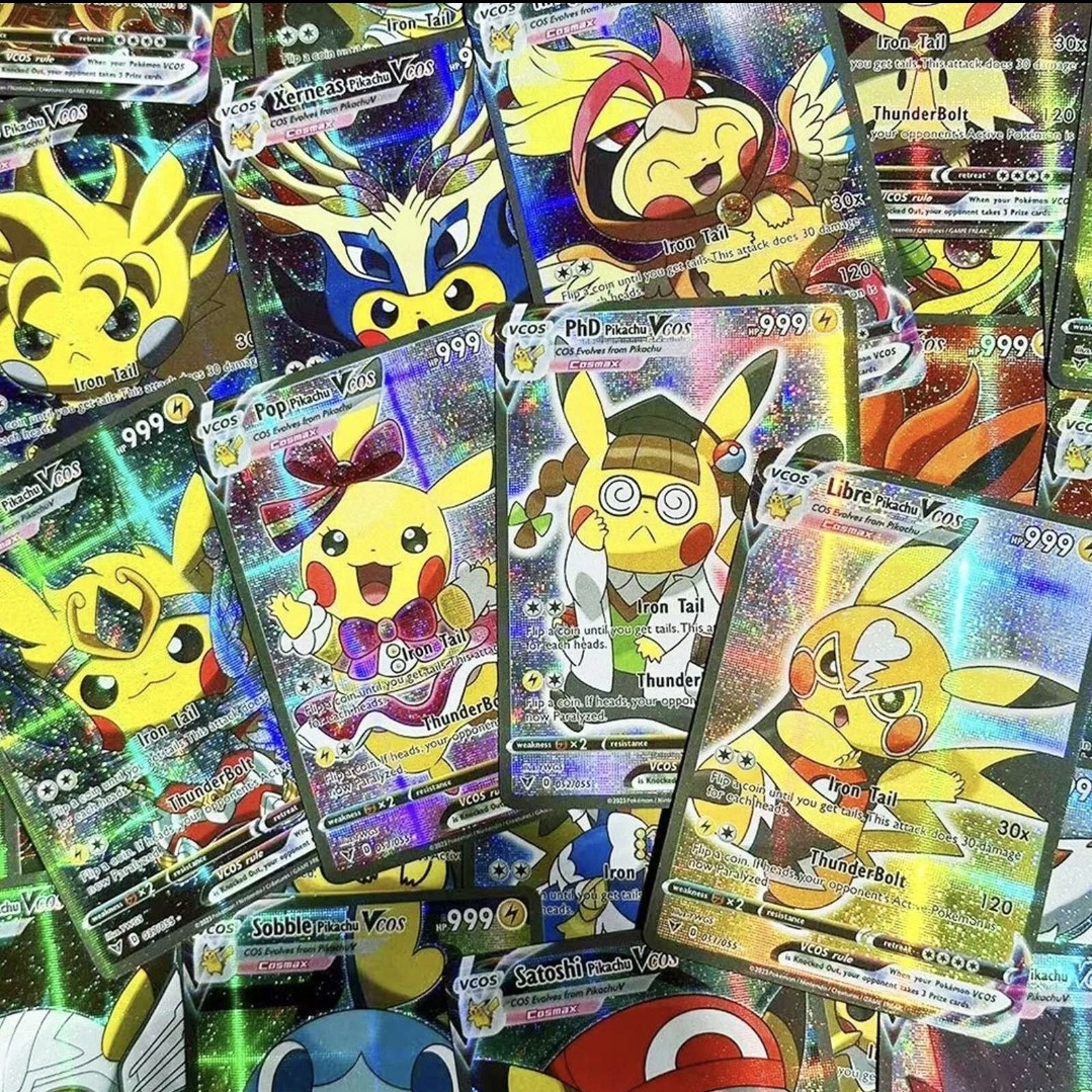 55 Pcs Pikachu Vcos Card Cosplay Holo Flashing Cards DISPLAY