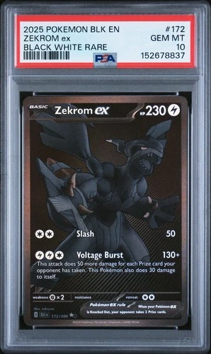 2025 POKEMON BLK EN-BLACK BOLT BLACK WHITE RARE #172 ZEKROM EX PSA 10