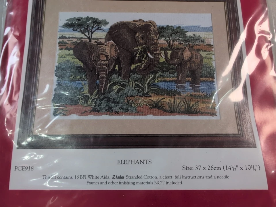 1996 Anchor PCE918 Elephants Counted Cross Stitch Kit 14.5 x 10.25 Picture NEW - Image 4 of 4