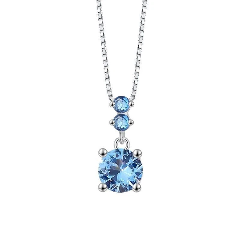 Elegante collana in argento sterling 925 con zirconi rotondi blu gioielli... - Immagine 3 di 4