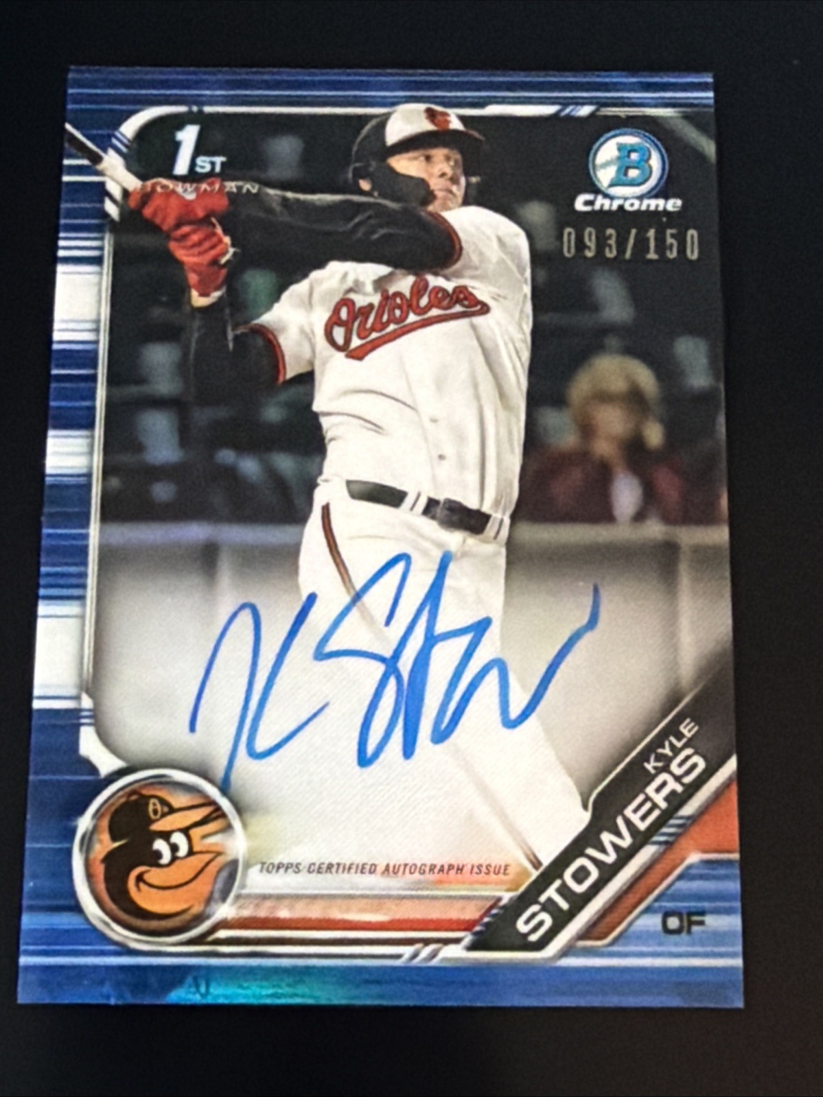 2019 Bowman 1st Chrome Kyle Stowers True Blue Auto /150 #CDA-KS  Orioles Marlins