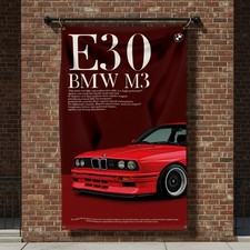BMW M3 E30 Retro Vintage Car Banner Flag 3x5 ft Garage Classic Poster Polyester
