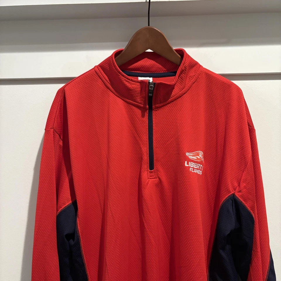 Pullover Liberty Flames Cuarto Cremallera Para Hombres XL Rojo Azul Marino NCAA College Russell Top Foto 3 de 4