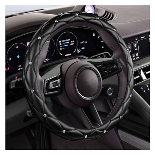 Diamond Soft Leather Bling Steering Wheel Cover, Universal Car Steering Black