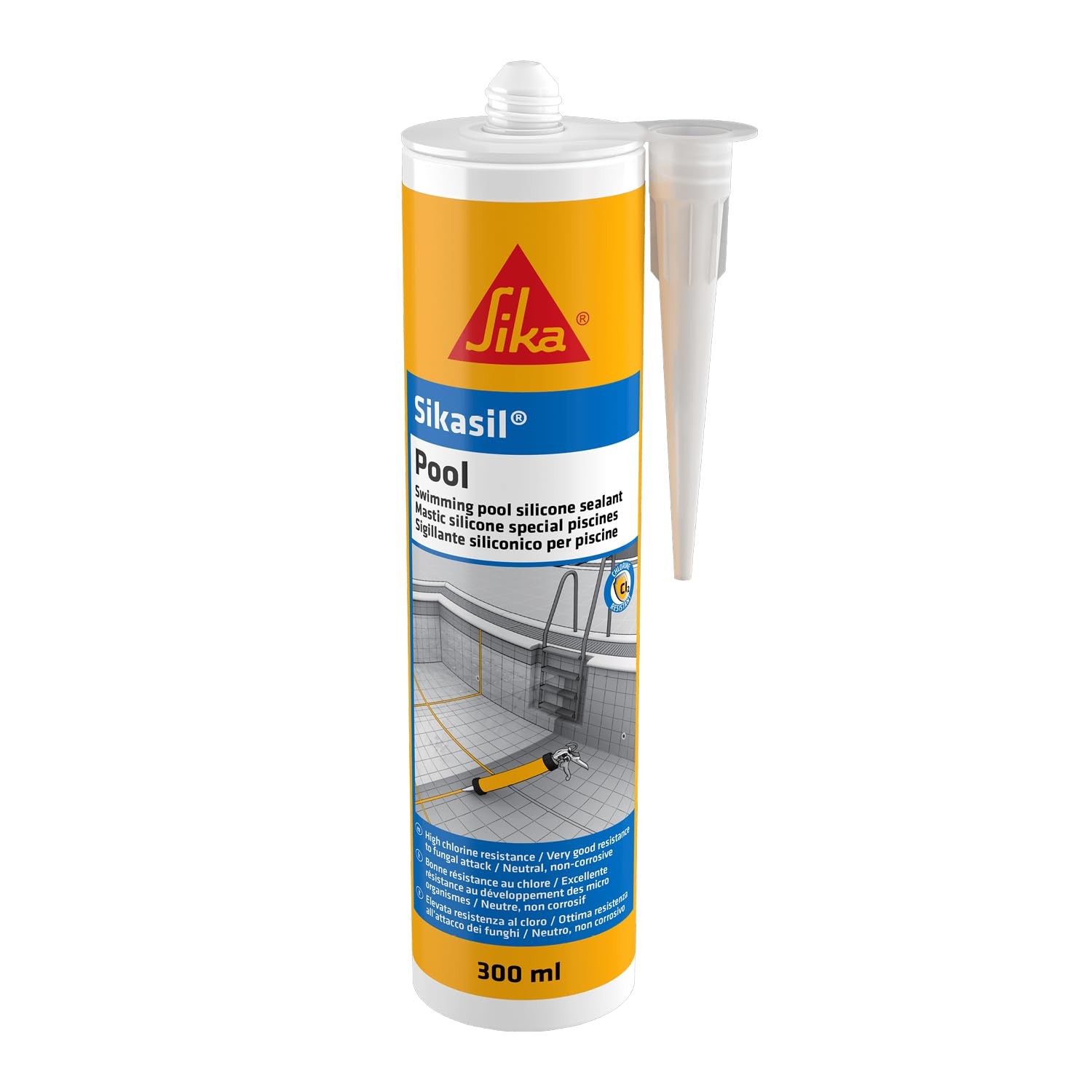Sellador de silicona para piscina Sika Sikasil 300 ml - para piscinas y mojado...