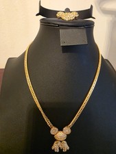 VINTAGE Napier Disney Gold Tone Rhinestone Mickey Mouse Necklace with bonus pin