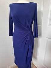 Lauren Ralph Lauren Women’s Blue Draped Midi Dress Size 8 Stretch Party Formal